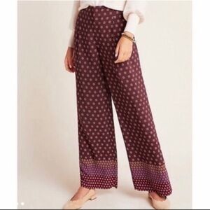 Anthropologie High Rise Wide Leg‎ Pleated Trousers Maroon Boho Womens 10
